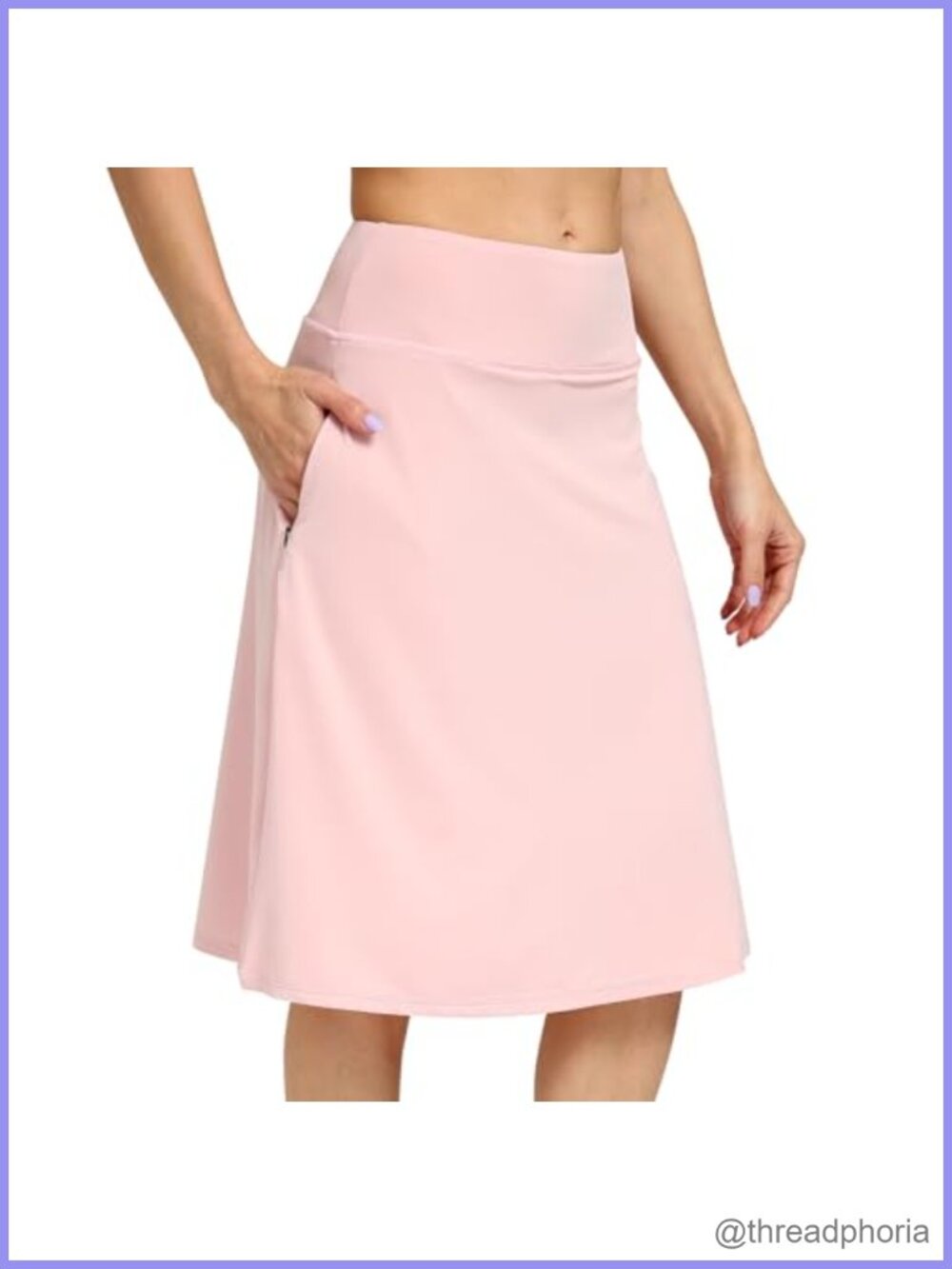 Women's Midi Knee-Length Skirt with Built-in Shorts Pockets High Waist